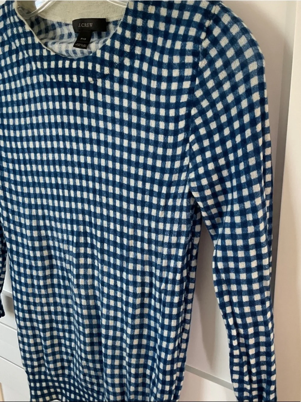 J. Crew Tippi Blue and White Gingham Crewneck Sweater